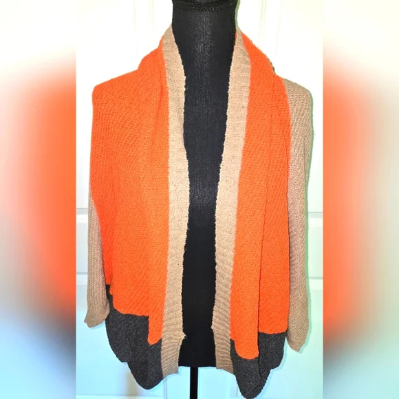 Shein Sweater Cardigan Color Block Sz Sm Orange Taupe Gray - Picture 2 of 8